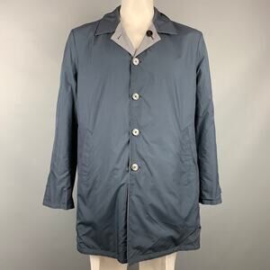 ISAIA Size 46 Navy & Grey Two Toned Wool / Polyester Reversible Coat